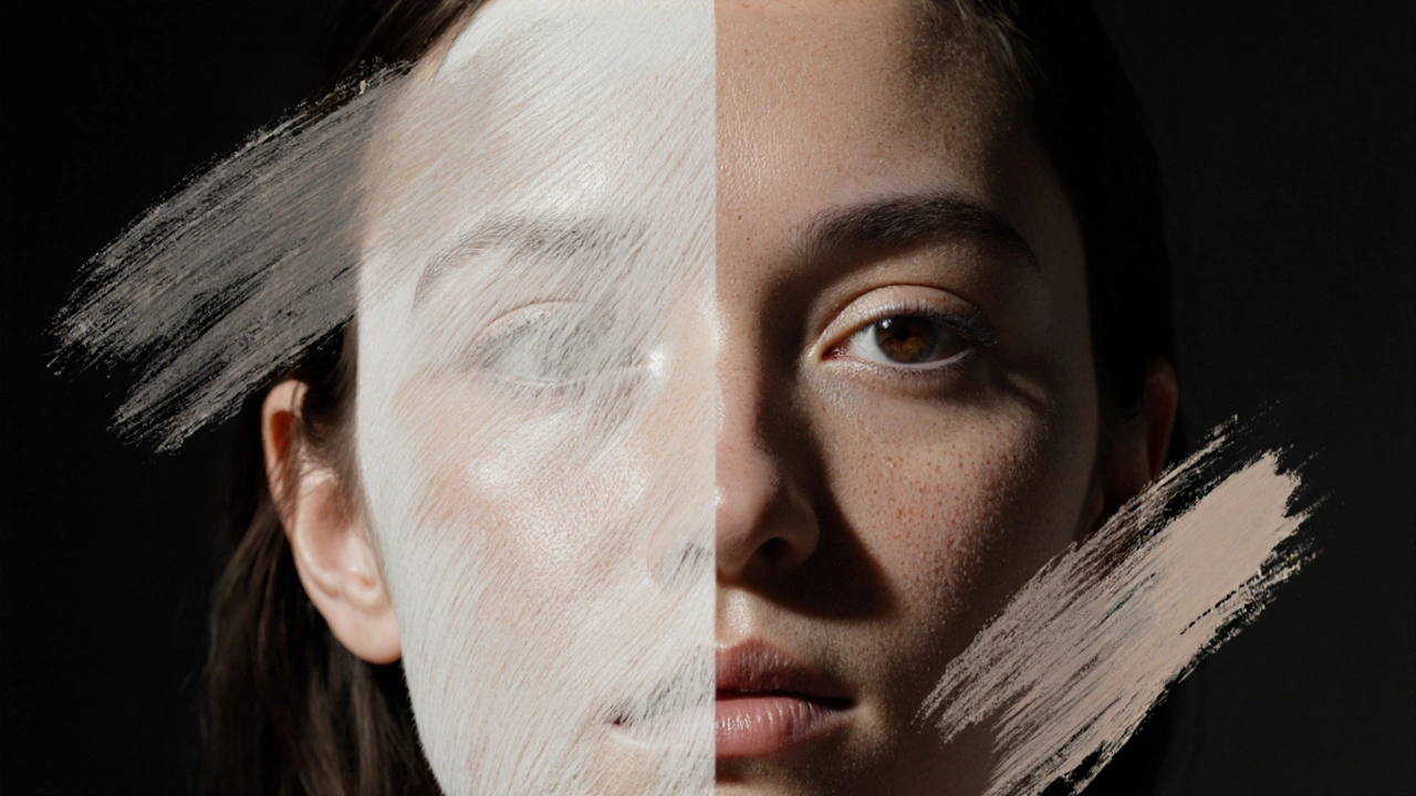 Лицо женщины, сочетающее естественные черты и художественные акценты