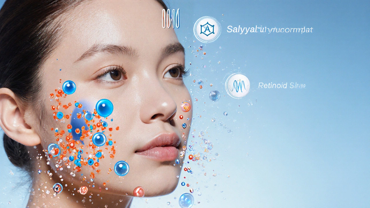 Прозрачное изображение пор с содержимым и активными компонентами ухода.