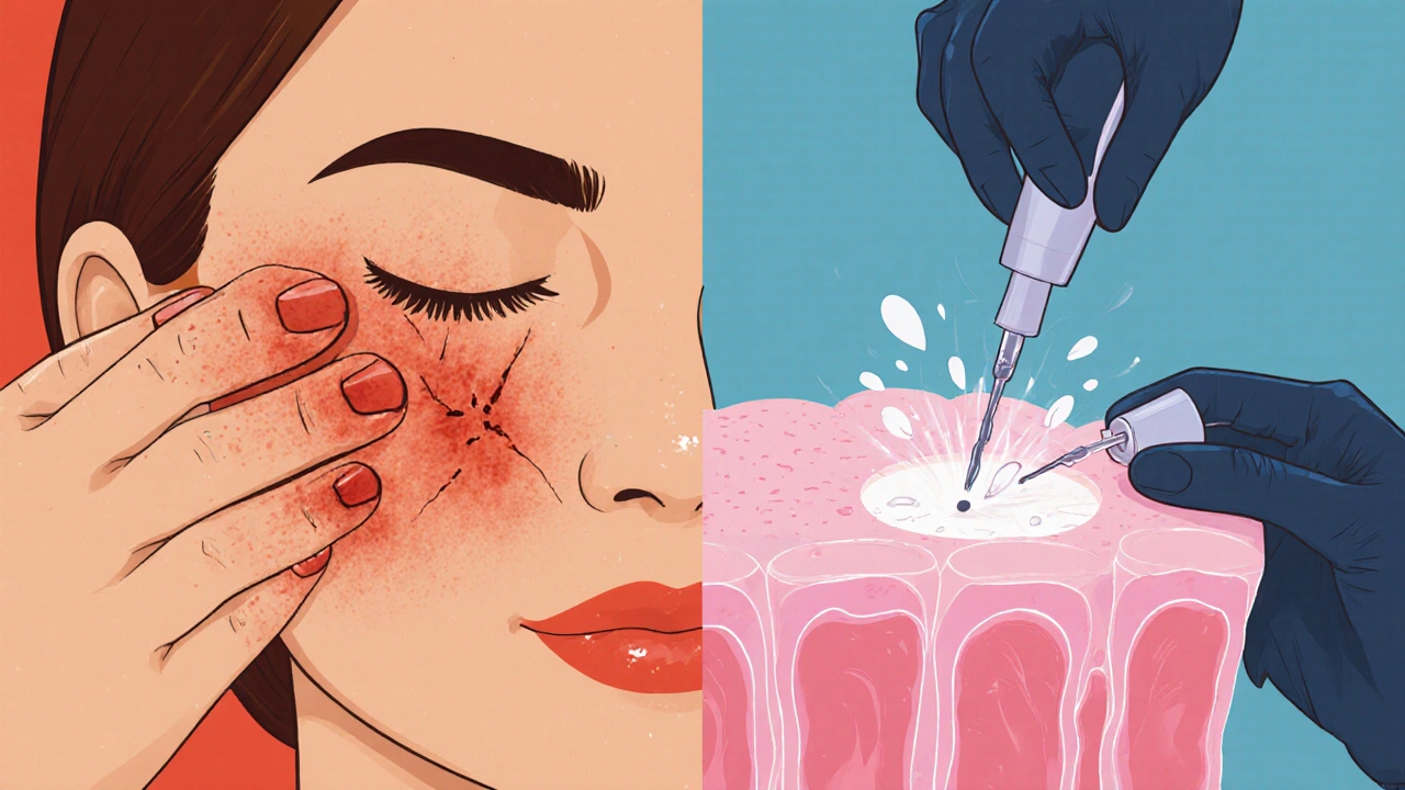 Сравнение вредного выдавливания и профессионального удаления черных точек.