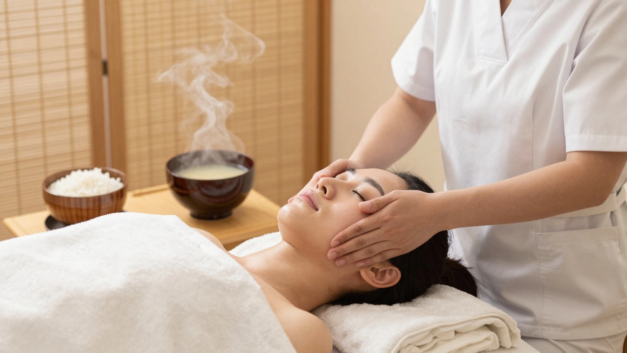 Японский массаж лица по меридианам с ферментированными экстрактами риса и сои.