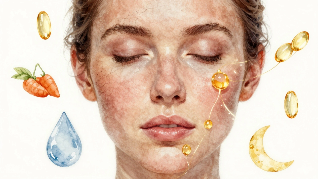 Двухстороннее изображение лица: одна сторона — увядающая кожа, другая — восстановленная и сияющая.