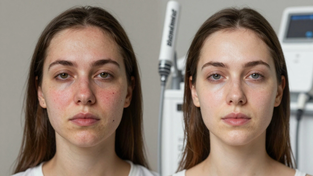 Контраст между проблемной кожей и омоложенной кожей после курса процедур без текста и надписей.