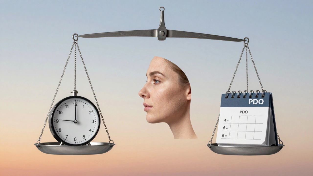 Символическая весы: хирургия и неинвазивные методы подтяжки лица, балансирующие во времени.