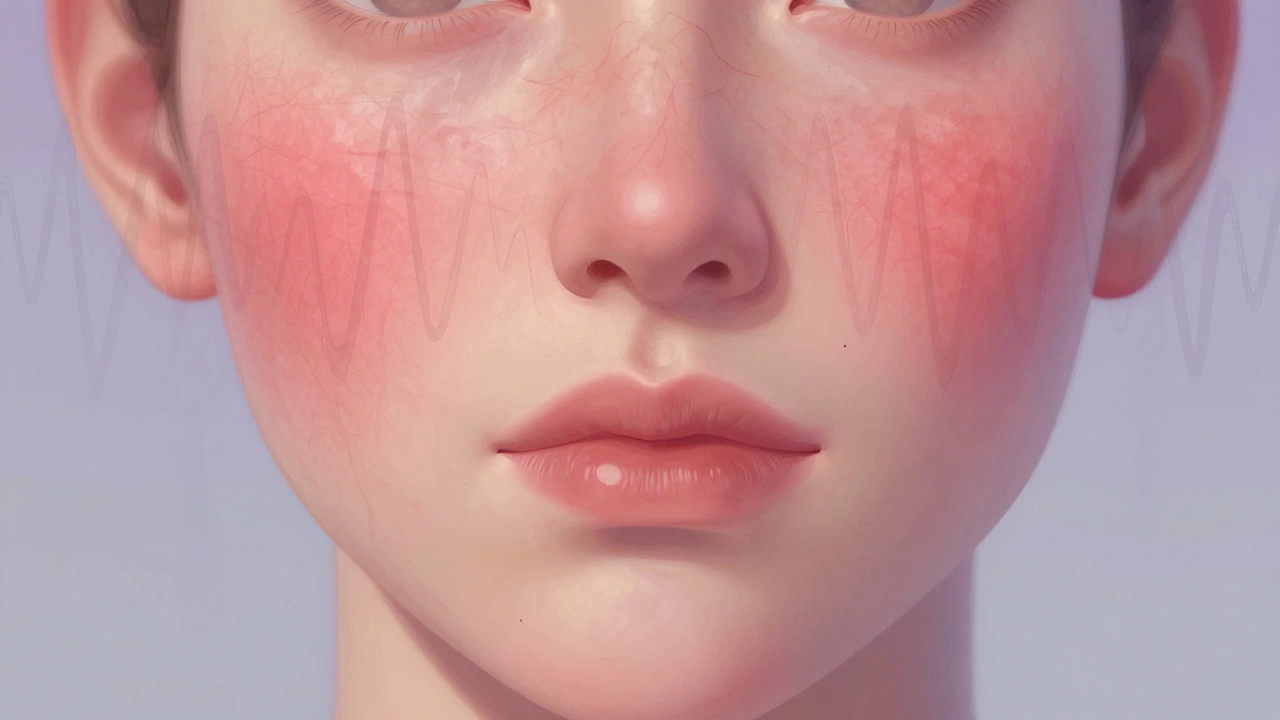 Лицо с розацеа и наложенными ультразвуковыми волнами, нарушающими кровеносные сосуды