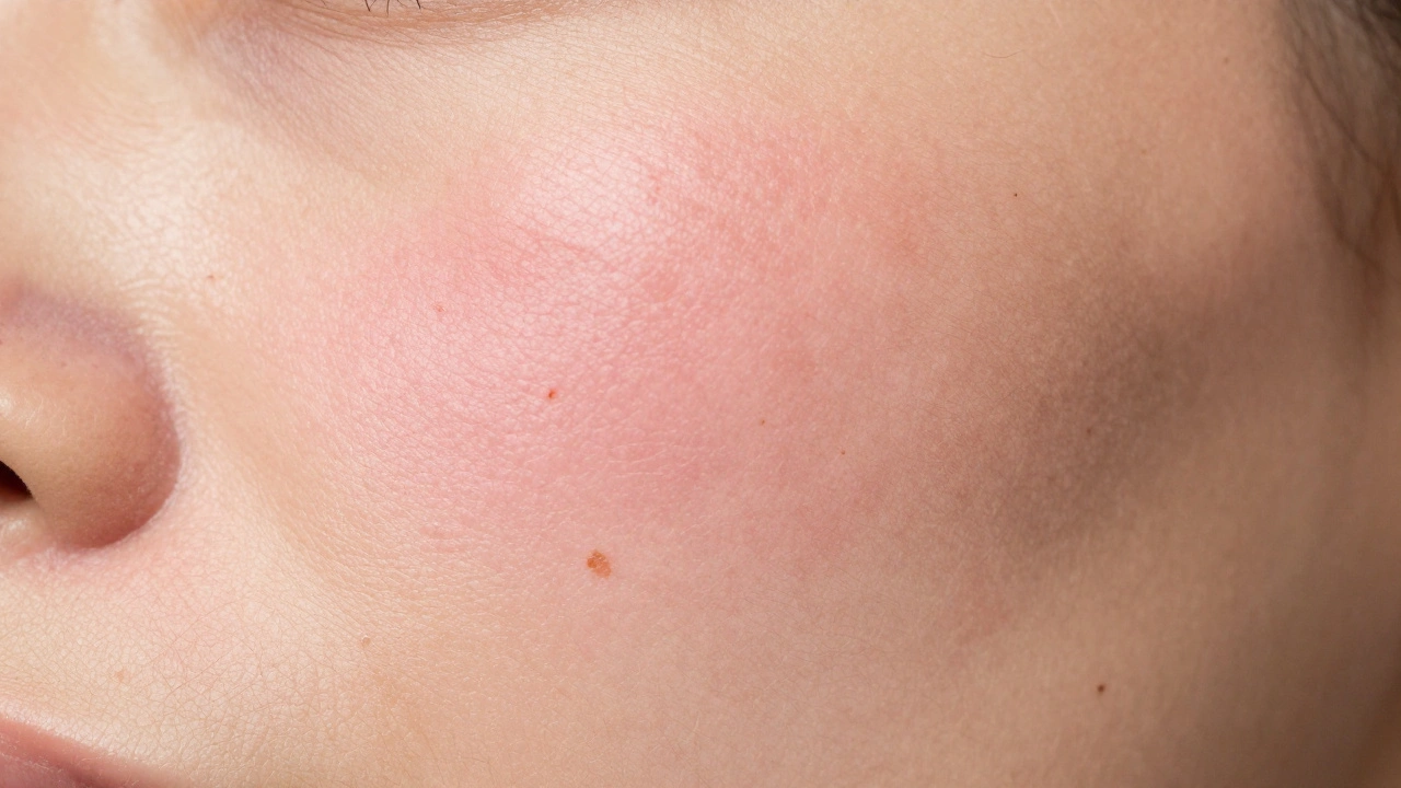 Крупный план кожи с пятнами пигментации и легким покраснением