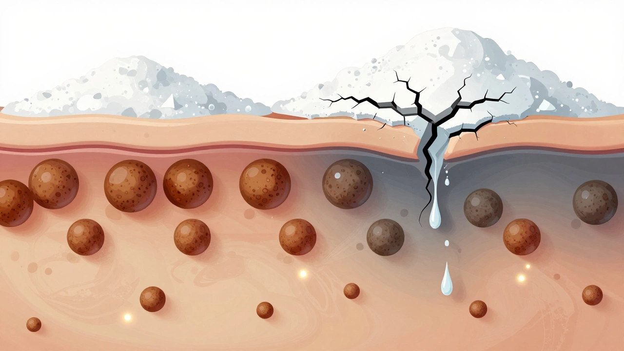 Схема кожи: сода соскабливает верхний слой, а меланин остается глубоко, защитный барьер разрушен.