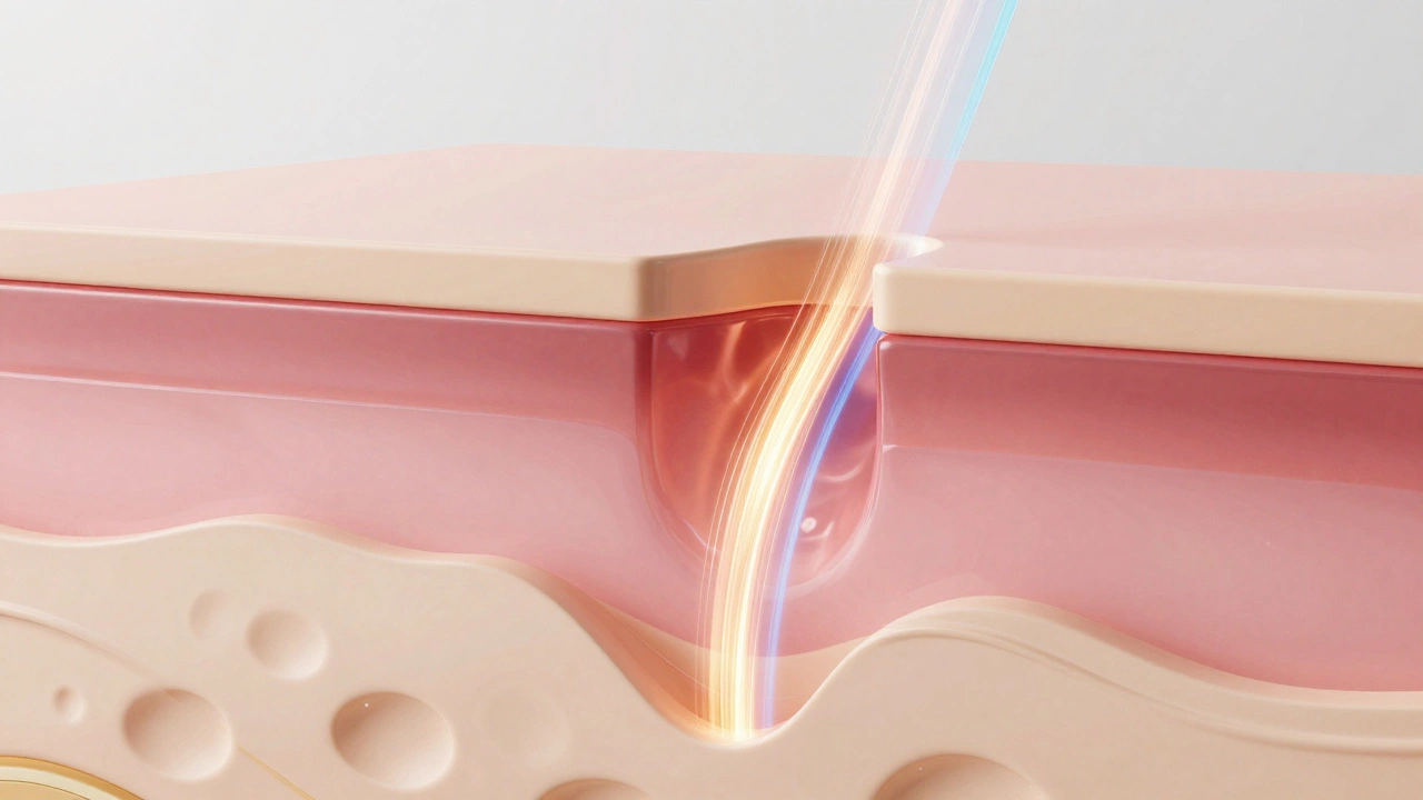 Визуализация слоев кожи с лучами энергии разной глубины