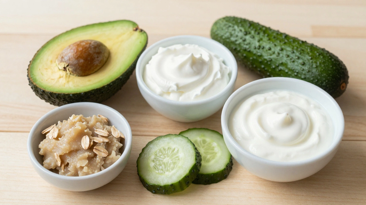 Натуральные ингредиенты для масок: авокадо, сметана, огурец, йогурт и овсянка