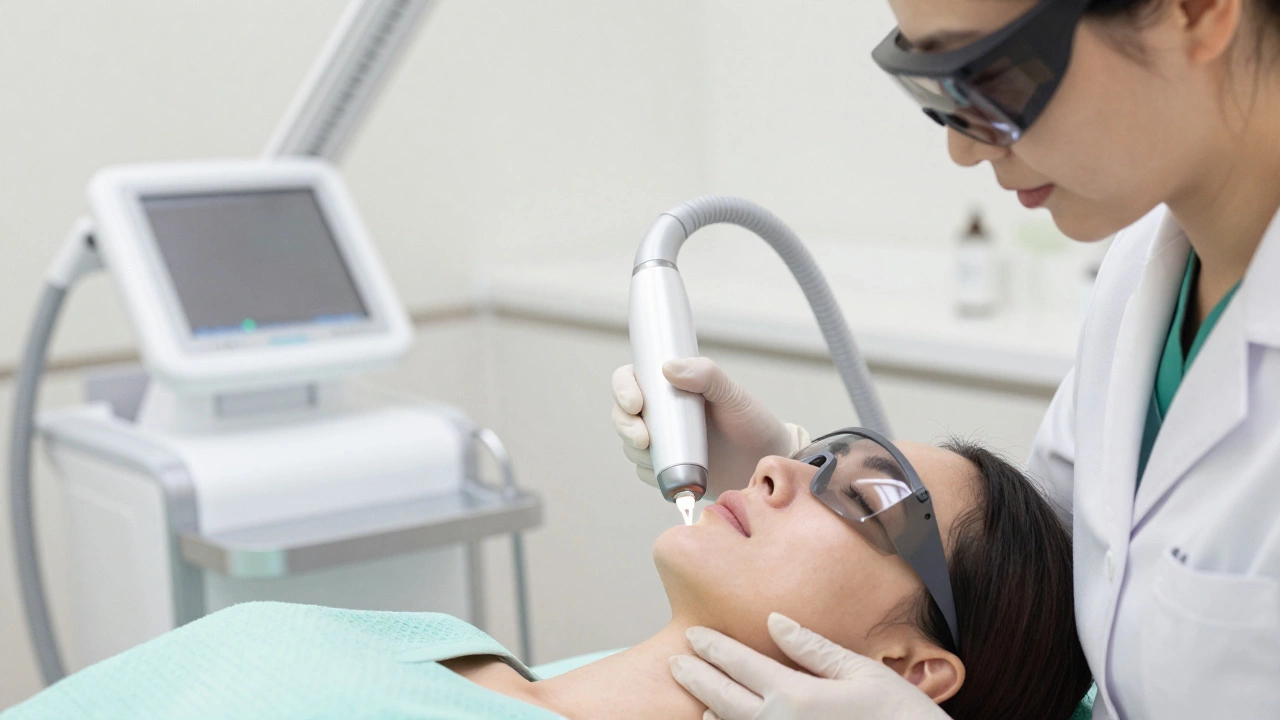 Процедура лазерного омоложения лица в современном медицинском кабинете