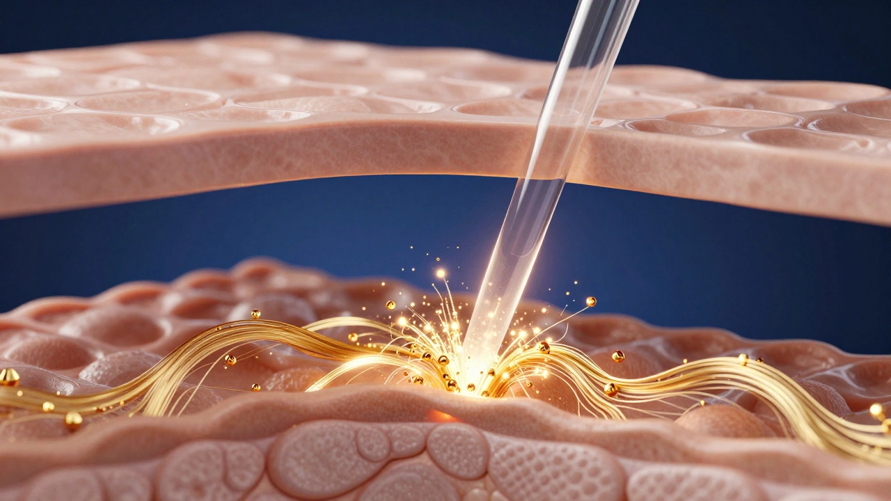 Схематичное изображение воздействия лазера на слои кожи для стимуляции коллагена